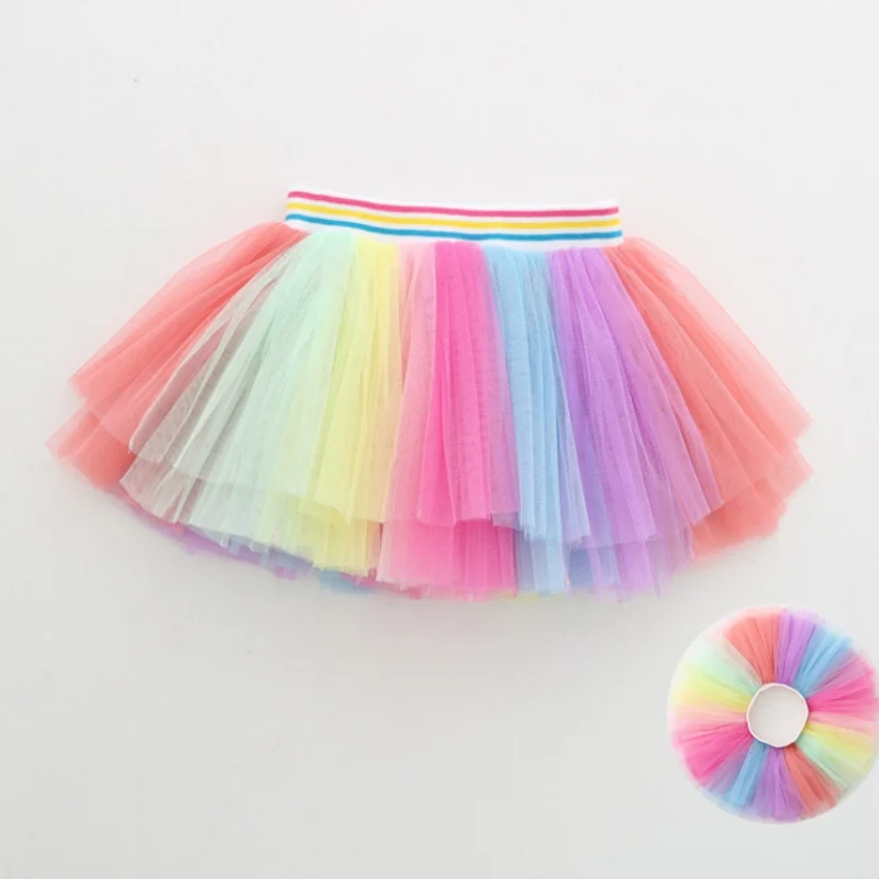 Girls rainbow tutu skirt designed tulle skirt for kids Birthday wedding party clothes costume Skirt