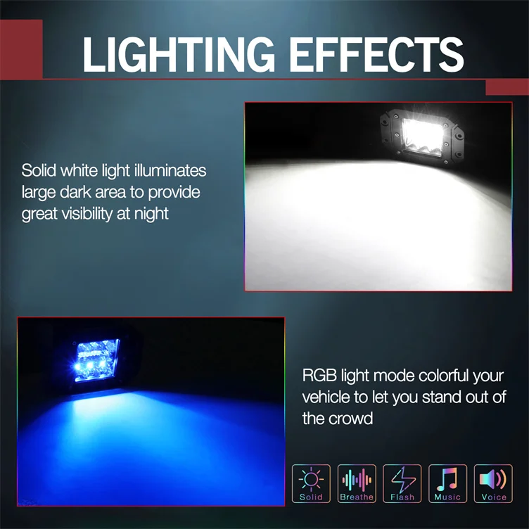 Nova Auto Music App Control Flush Mount RGB And White Led Pod Lights With Halo Ring