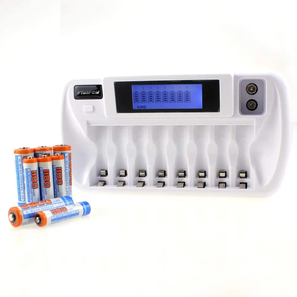 Оптовая продажа с завода, зарядное устройство 9 отсеков с ЖК-экраном для батарей AA AAA 9V Ni-mh/Ni-cd