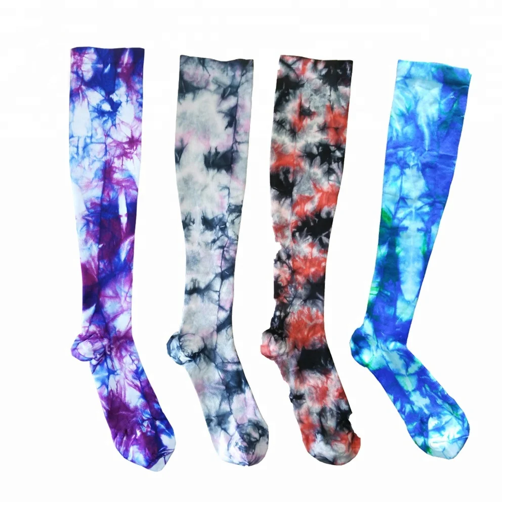 Wholesale novelty polyester printing knee high wide calf custom tie dye sublimation compression socks