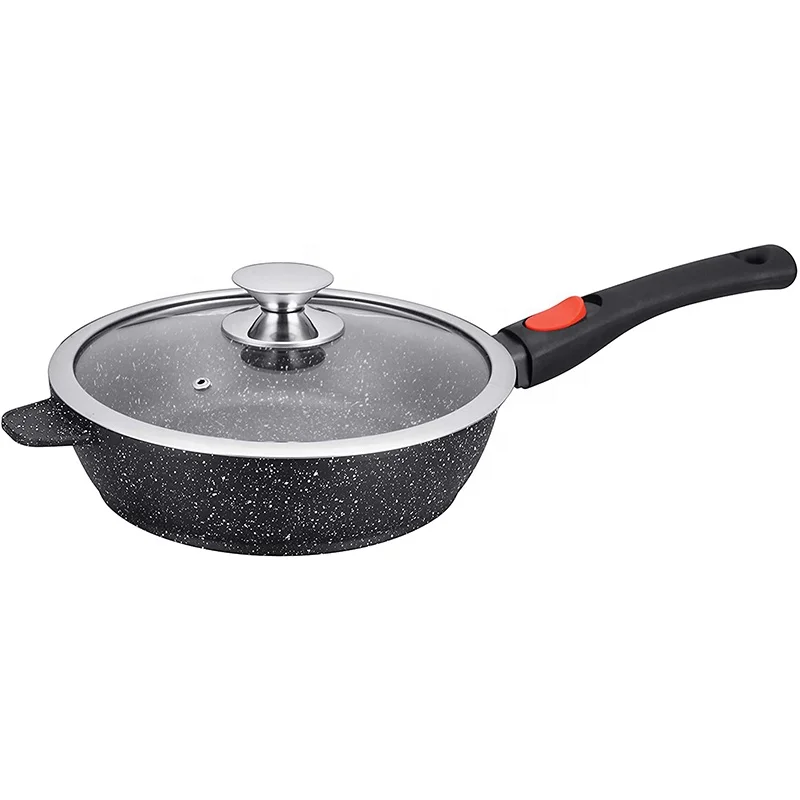 Die cast aluminum non stick deep fry pan with detachable removable handle wok with lid