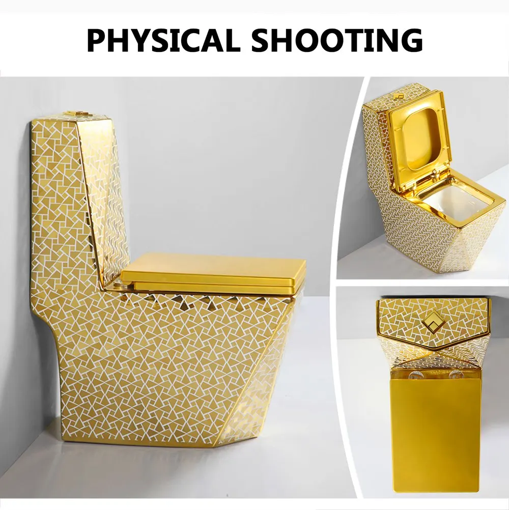 Diamond Shape Sanitary Ware Golden Color Toilet Gold Wc Toilet ,Floor Mounted Gold Plated Toilet