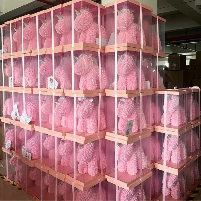 Top Quality PE Flower Teddy Bears In Gift Box 25cm/40cm Foam Rose Flower For Valentine Day Gift Rose Bear