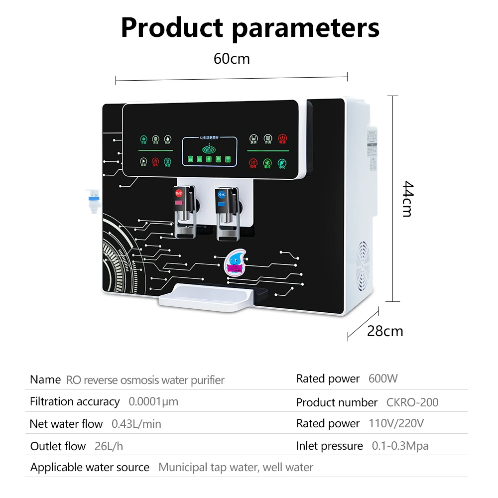 High Quality Hot Cold Water Reverse Osmosis Desktop Water Dispenser Level 5 Filter System Purifier