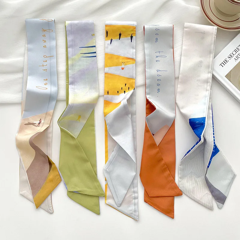 Polk Dot Printing Orange Green Purple Yellow Blue Candy Color Narrow Small Silk Stain Twill Long Hair Ribbon Wrist Head Scarves