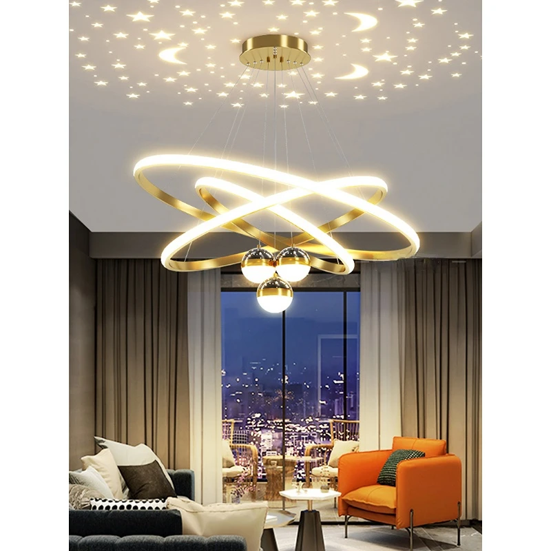 Black Golden Chandelier Bedroom Living Room Kitchen Home Hanging Lighting Nordic Fashion Circular Lamp