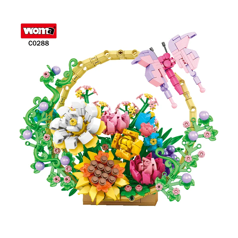 Woma Toys 2024 New Flower Basket Bouquet Brick Plastic ABS Building Block Set Toy