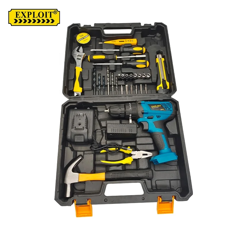 Combination tools 21v lithium battery power kits box portable electrical household repair tool box set