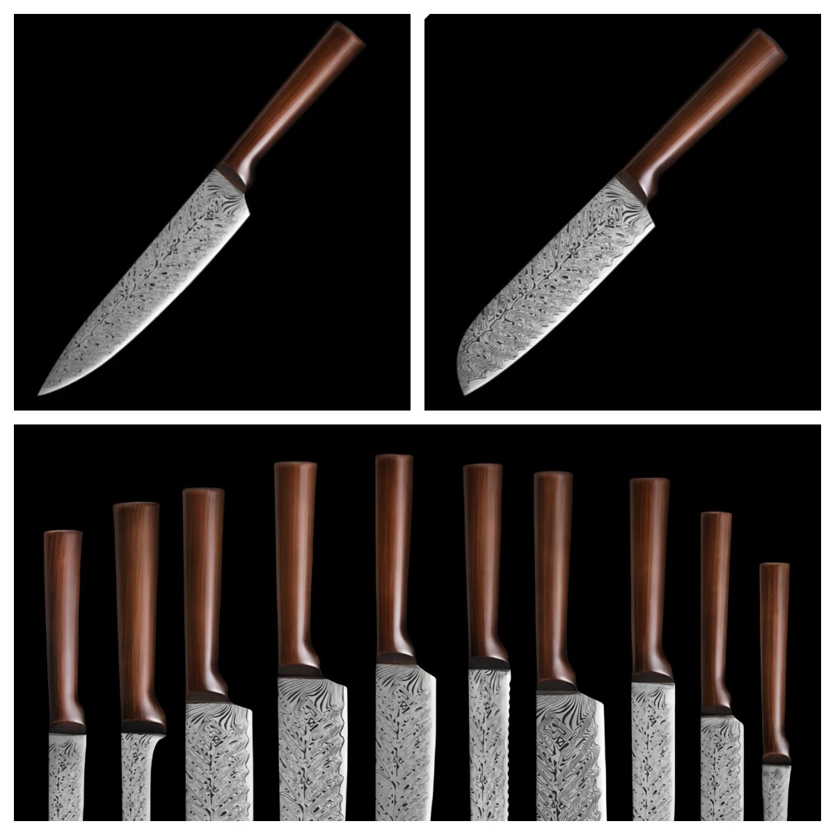 10 PCS Hollow Handle knife set with LaserPattern  Kitchen Damascus Chef Slicing Santoku Knife Damascus Steel