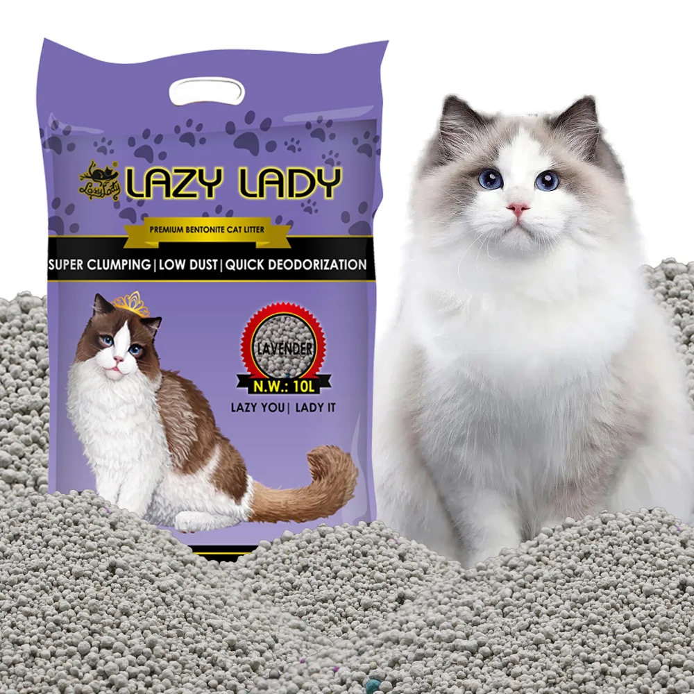 OEM Manufacturers Cat Sand Lavender Scent Odour Lock Strong Dust Free Clumping Premium Bentonite Cat Litter