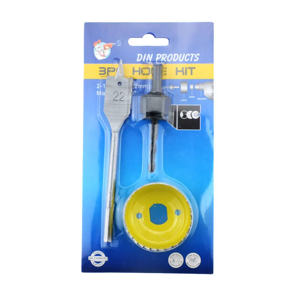 22 mm 3Pcs Installation Entry Lock Tool Kit Hole Saw with Wood Drill Bit & Mandrel Wood Carbon steel Hole Saw with Arbor