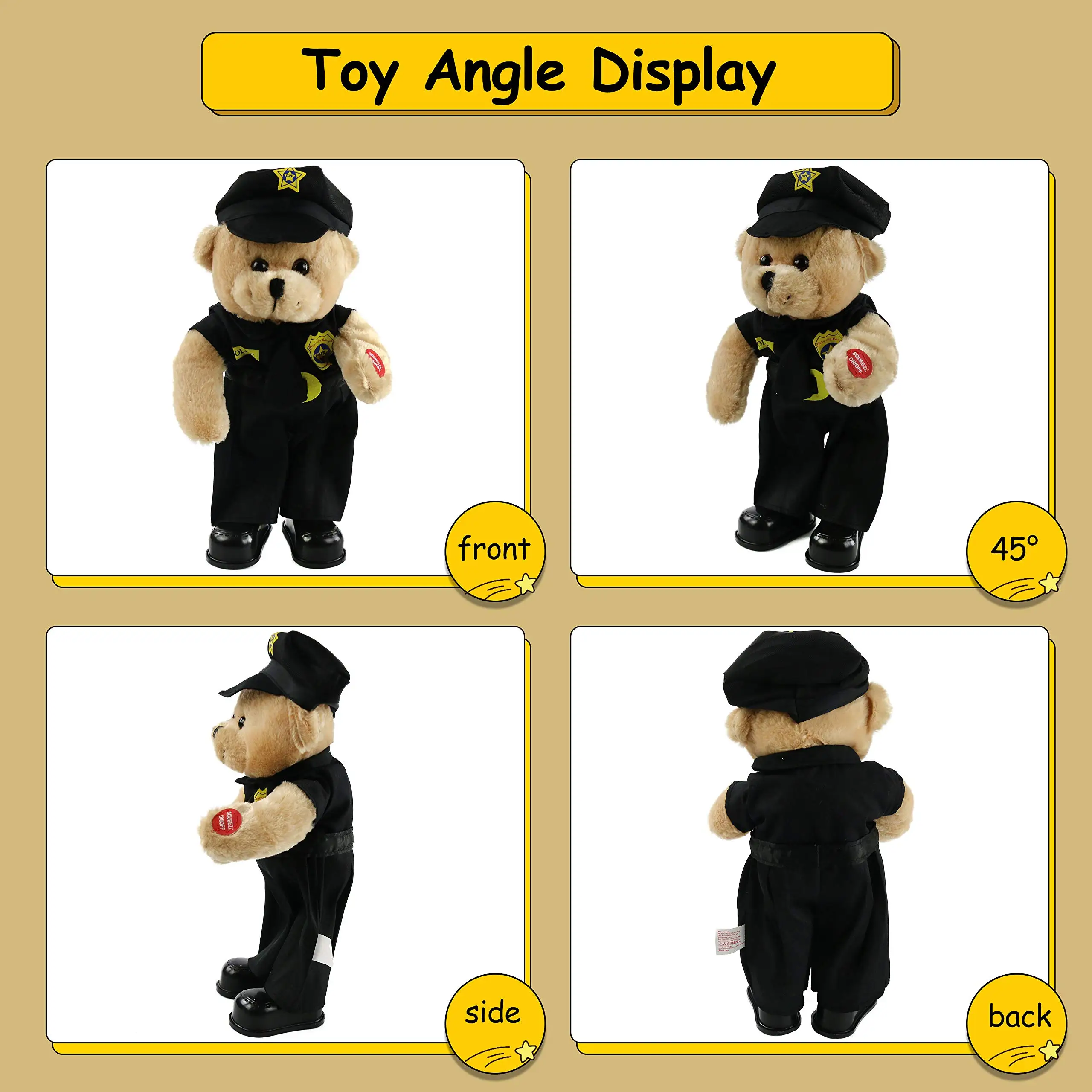 Singing Police Teddy Bear Dancing Plush Bear Toy Musical Stuffed Animal in Justicial Uniform Interactive Animated Gifts