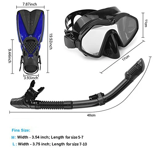 Hot Sell Tempered Glass Snorkeling Diving Mask And Snorkel Set With Fins