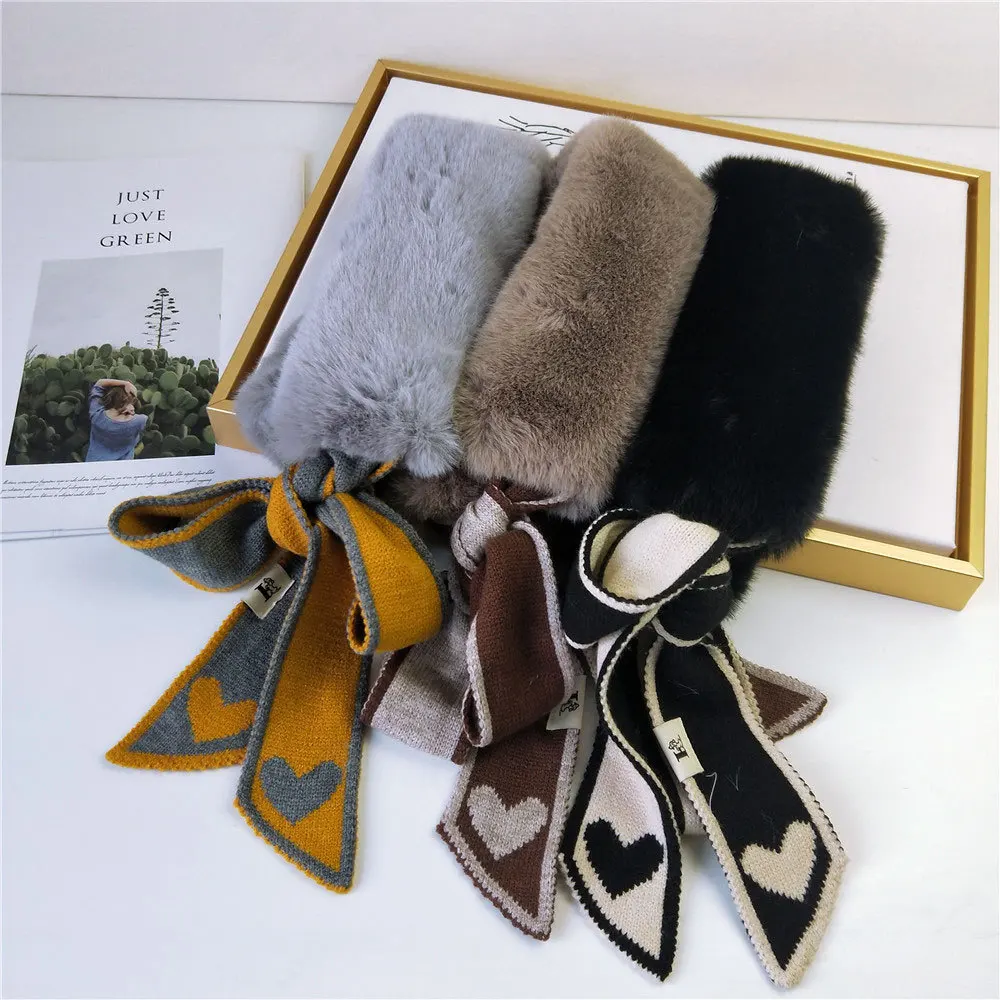 Luxury Soft Faux Rabbit Fur Collar Scarf Women Plush Neck Wrap Winter Shawl