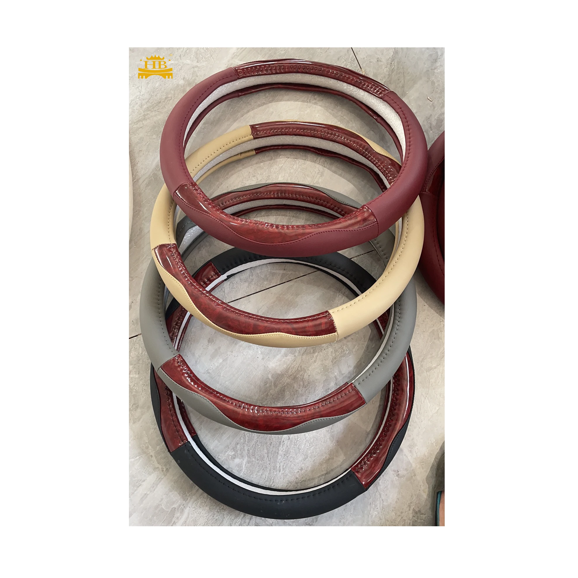 Wooden Leather Car Steering Wheel Cover Protector 38CM Universal For Most Cars