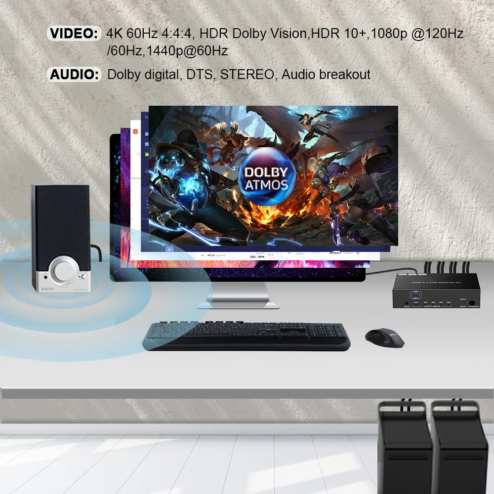 4K@60Hz HDMI KVM Switch HOT KEY USB 3.0  KVM Switch 4 input 1 output  RS232 video splitter  4x1 hdmi 4k Kvm Switch