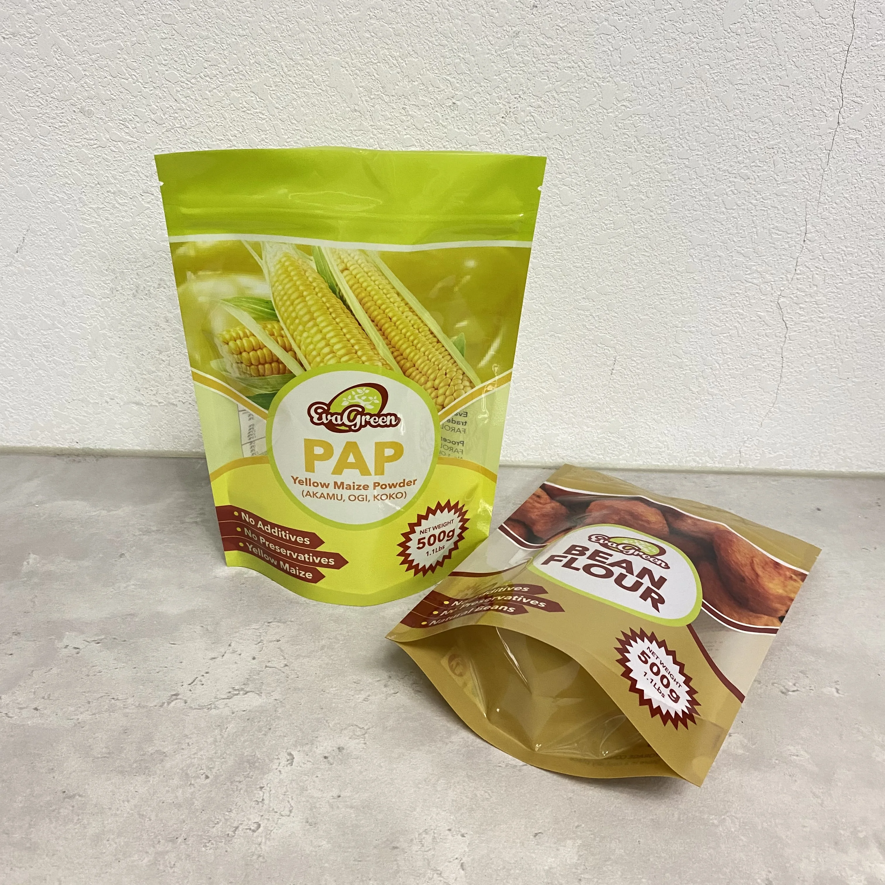 Food grade 500g powder packaging plastic stand up zipper bag for bean flour