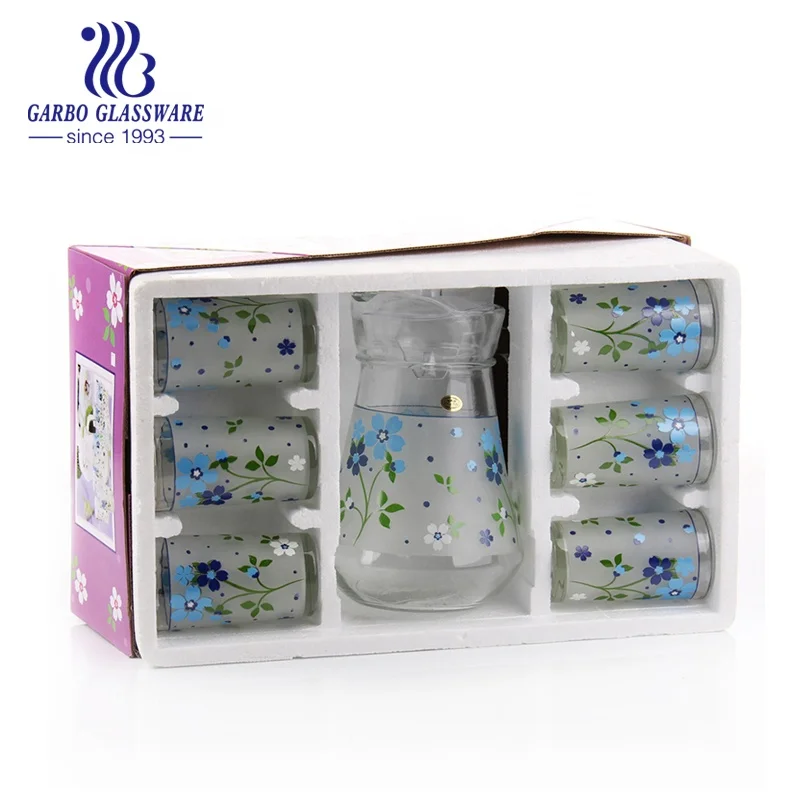 
Cheap glass water drinking juice jug set 7 pcs glass pitcher set 