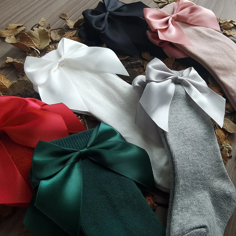 Autumn and Winter Mid-Length Bow Stockings for Kids Spanish Inspired Cotton Knitted Baby Socks