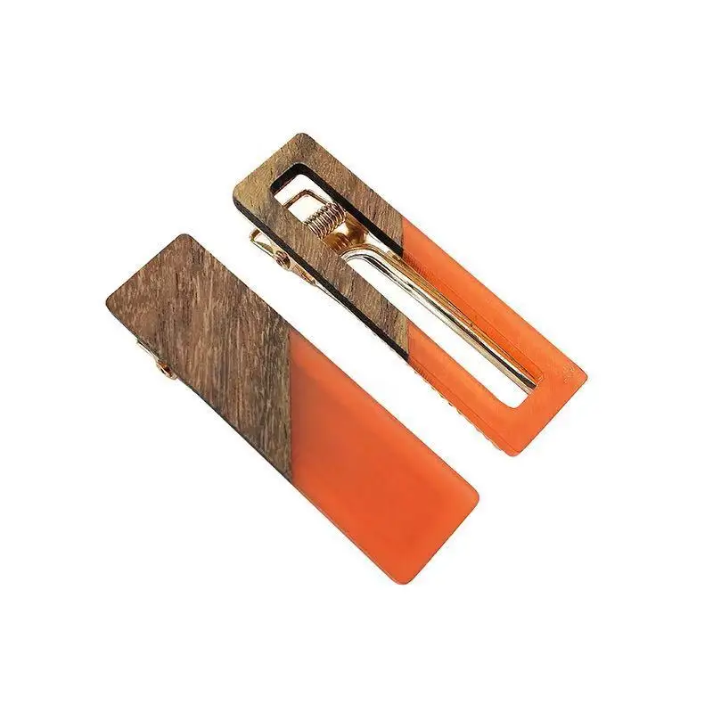 Korean Fashion Retro Real Wood Jelly Color Water Drop Barrette Resin Hair Clips For Women