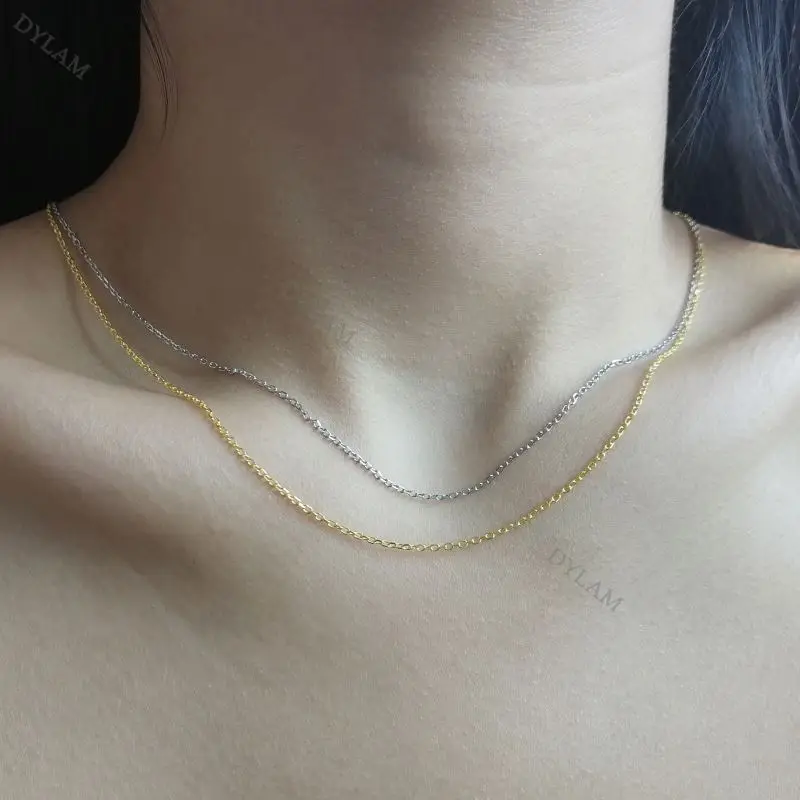 Dylam Bolo Chain Basic Statement Stackable DIY Charm Adjustable Sterling Silver 925 Silver Base Link Chain Necklace