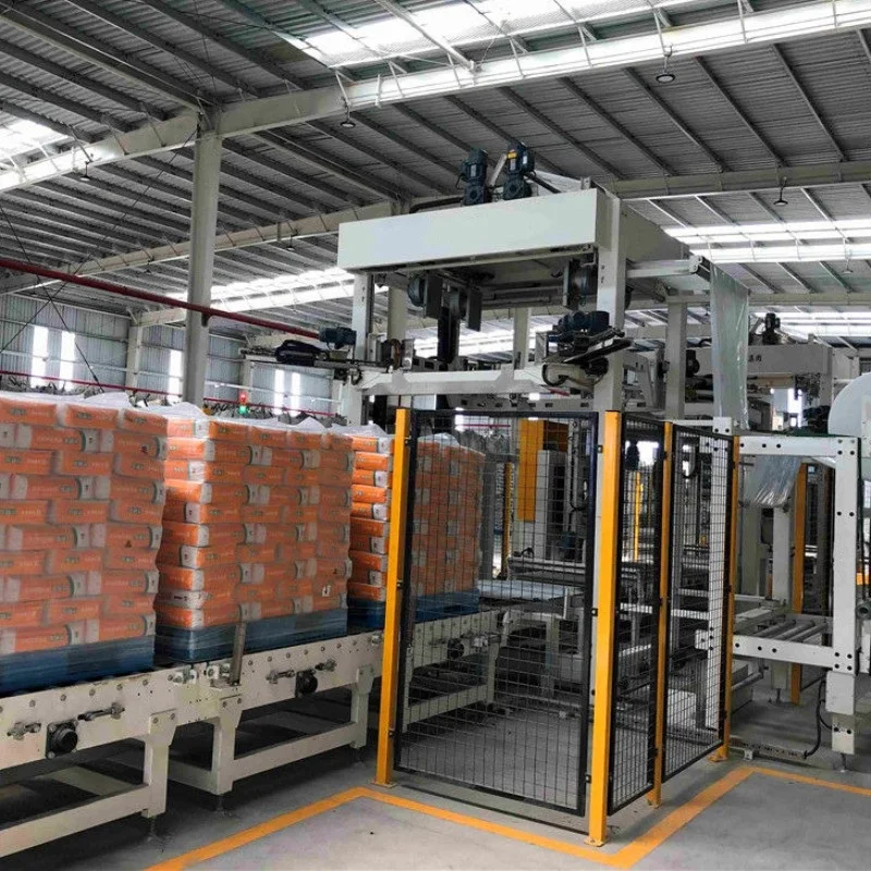 High speed automatic 20kg 25kg carbon black fertilizer bag filling machine, valve bag cement palletizer, pallet stretch wrapper