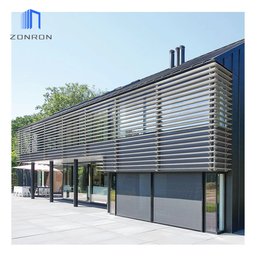 Zonron AS2047 Exterior Sun Shading Automatic Aerofoil Louvers Blades Motorized Aluminum Air Vent Louvers