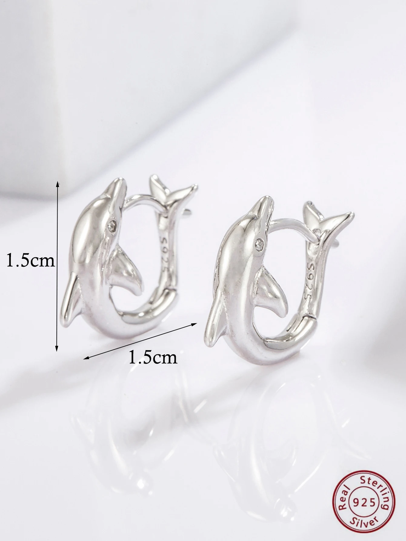 High Polish 925 Sterling Silver Dolphin Huggies Hoop Earrings Fine Jewelry Women Animal Earrings For Women Cute Girls