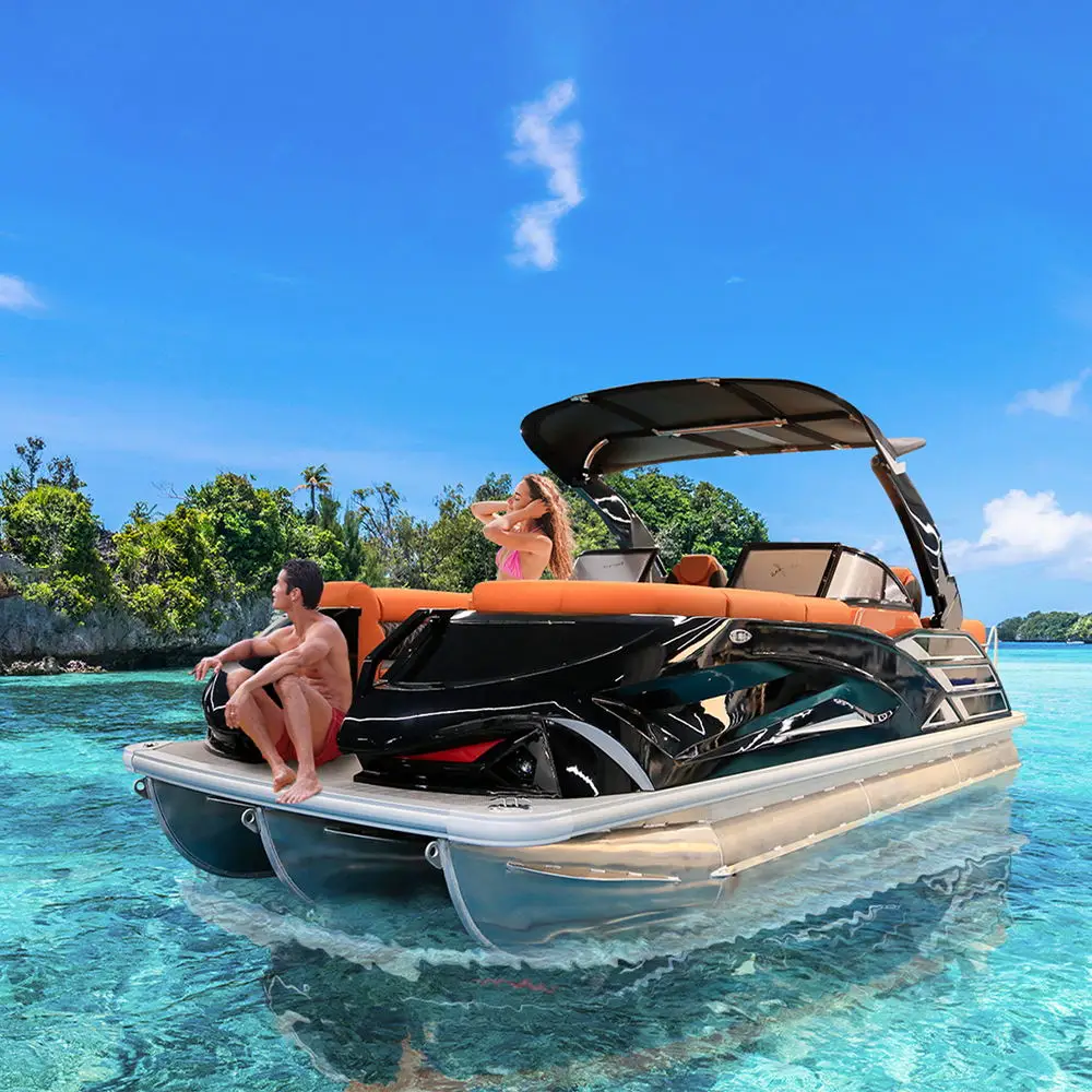 Kinocean Aluminum Tritoon Pontoon Party Barge Pontoon Boat Aluminum Pontoon With Cabin Engine Motor And Trailer