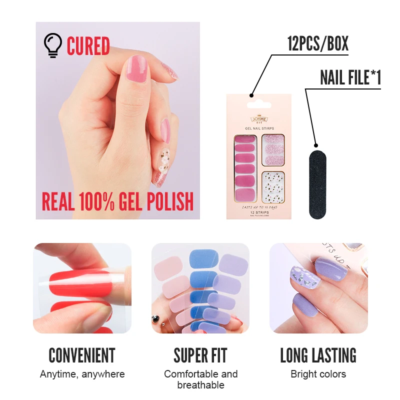 Rosalind real nail polish strips set soft nails self adhesive semi cured gel nail tips sticker uv wraps short design gel strips