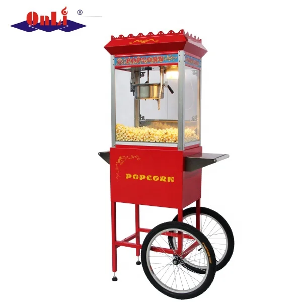 
8 Oz automatic old fashioned electric commercial kettle caramel mobile popcorn machine maker with cart/wheels 