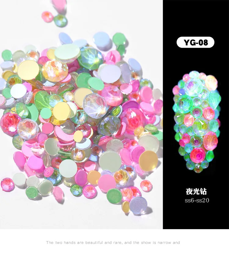 Flatback Luminous Nail Rhinestones Mixed Sizes Crystal Shiny Nail Flat Rhinestones Flash Glass Nail Art Decorations Tools