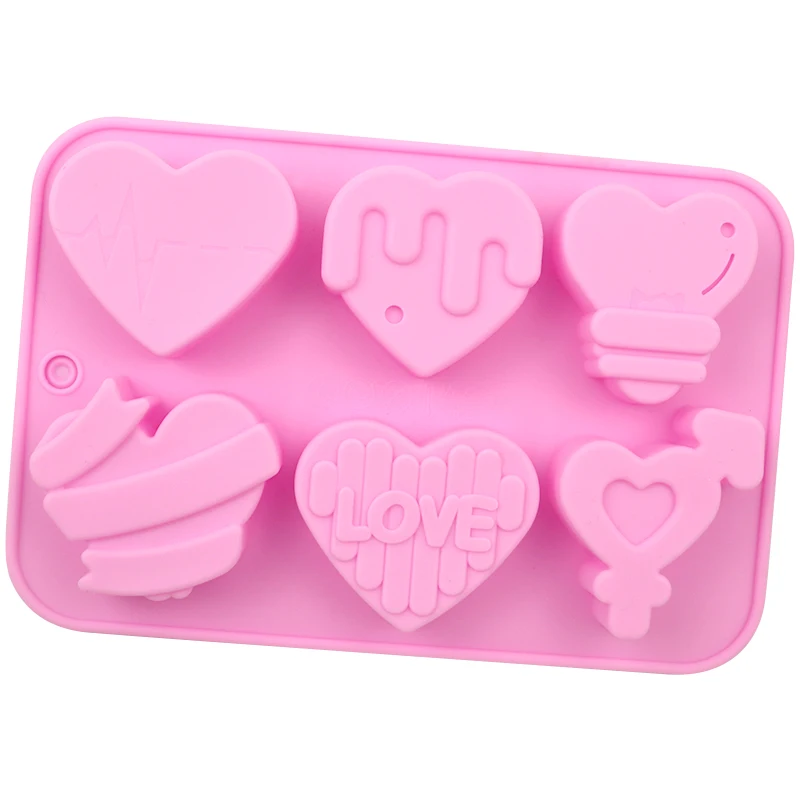 1067 Factory stock silicone soap mold cake mold silicone cake mold hand made soap candle mould 6 hole different heart candle