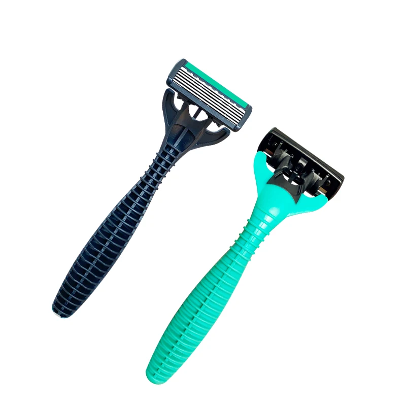 Six blade Razors with lubricating strip and super rubber handle WL-689L