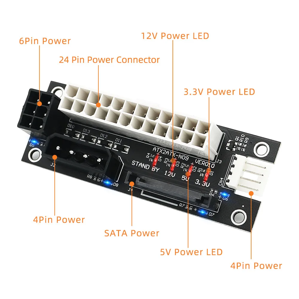 ADD2PSU Power Supply Connector 4 in 1 Molex 24Pin SATA ATX 6Pin  Dual PSU Multiple Power Supply Adapter