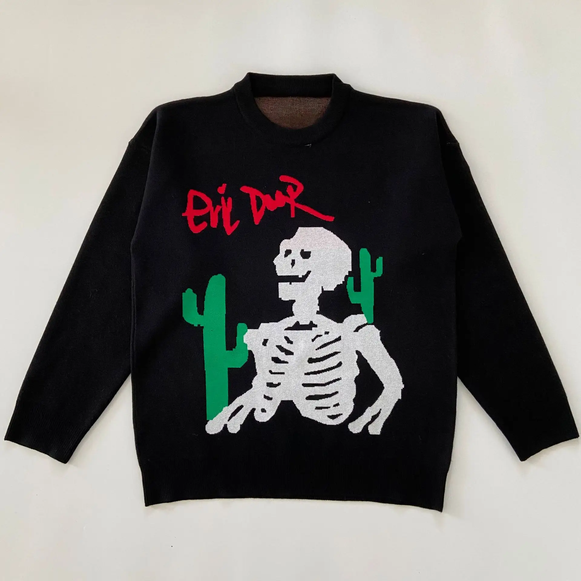 Custom Oem/odm Men Jacquard Sweater Knit Pullover Knitwear Long Sleeve Jumpers Cotton Skeleton Men Designer Knitted Sweater