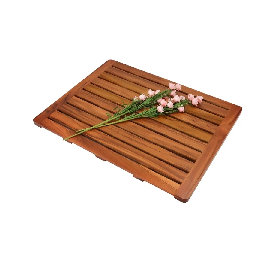 Teak Wood Bath Mat, Shower Mat Non Slip for Bathroom, Wooden Floor Mat Square Large for Spa Home or Outdoor