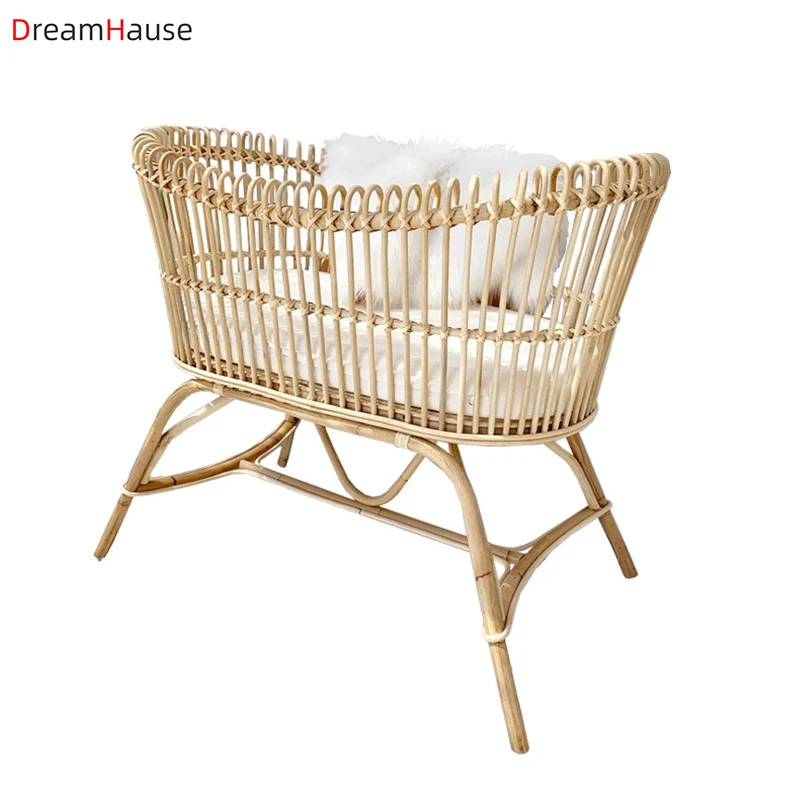 Dreamhause Nordic style full rattan crib newborn unpainted BB bed