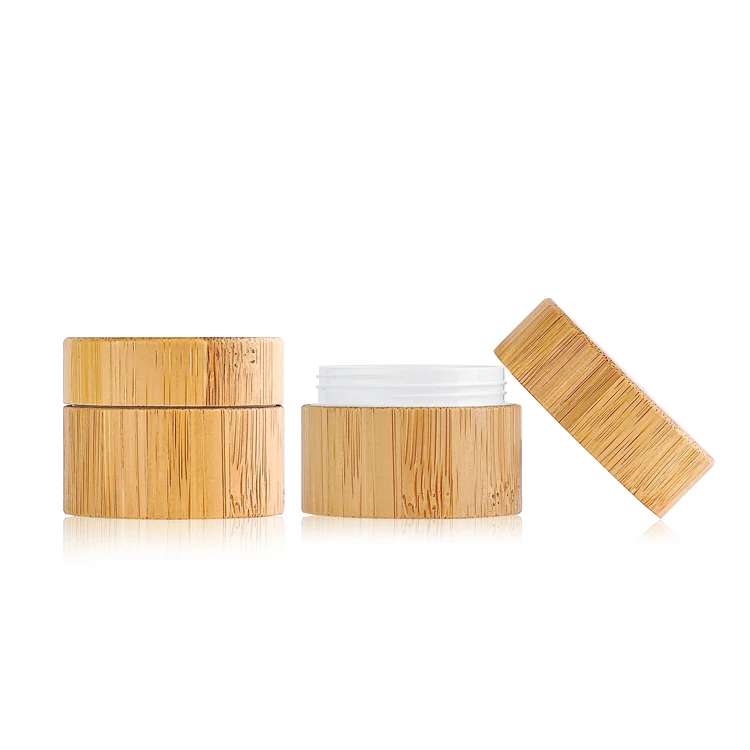 Eco friendly custom bamboo wooden skincare cream container 15 30 ml plastic inner cosmetic eye face cream jar with lid