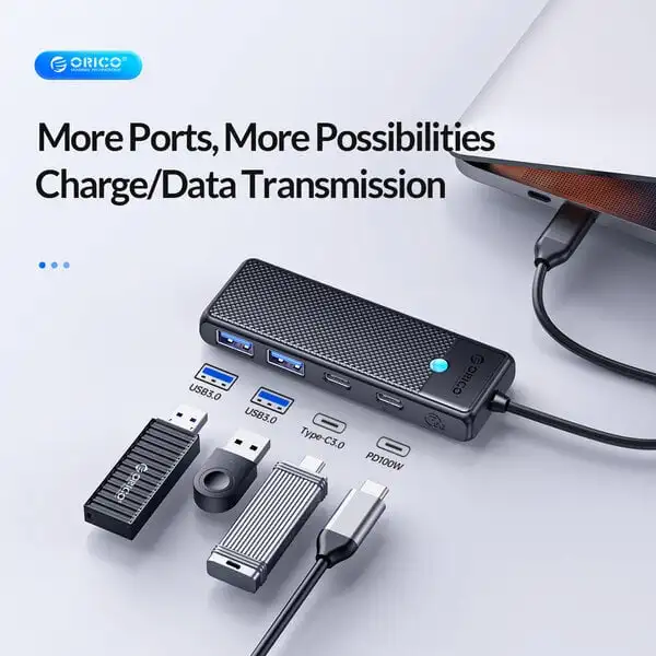 ORICO wholesale USB C Hub 4-in-1 USB C to USB Multiport Adapter, USB-C Data Port, 2 USB 3.0 Data Ports, USB C Splitter
