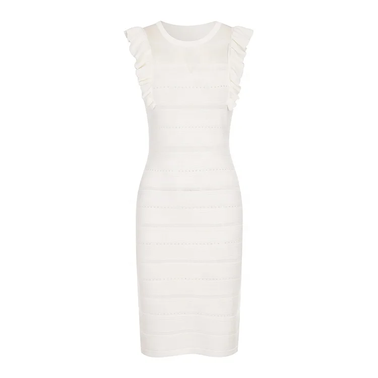 Knitwear manufacturer custom Summer white sleeveless round neck long slim new style knit women dress