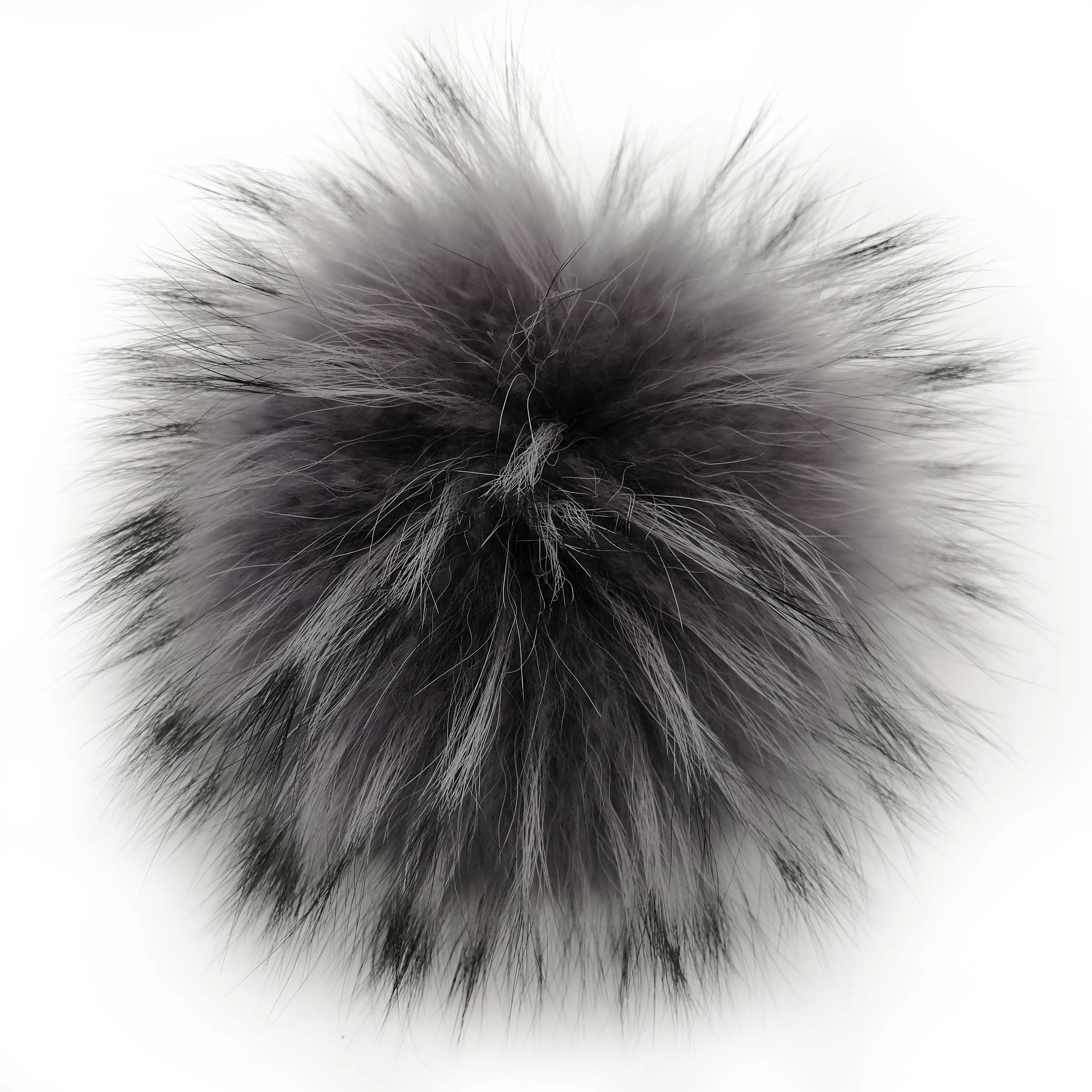 Factory Wholesale Price extra large fluffy long black tips raccoon fur pom poms with snaps button for toque beanie hats