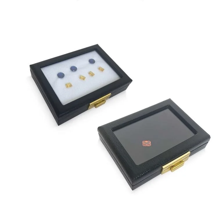 2023 New large capacity black patent leather glass box with lock transparent color treasure box skylight box color stone ring fa