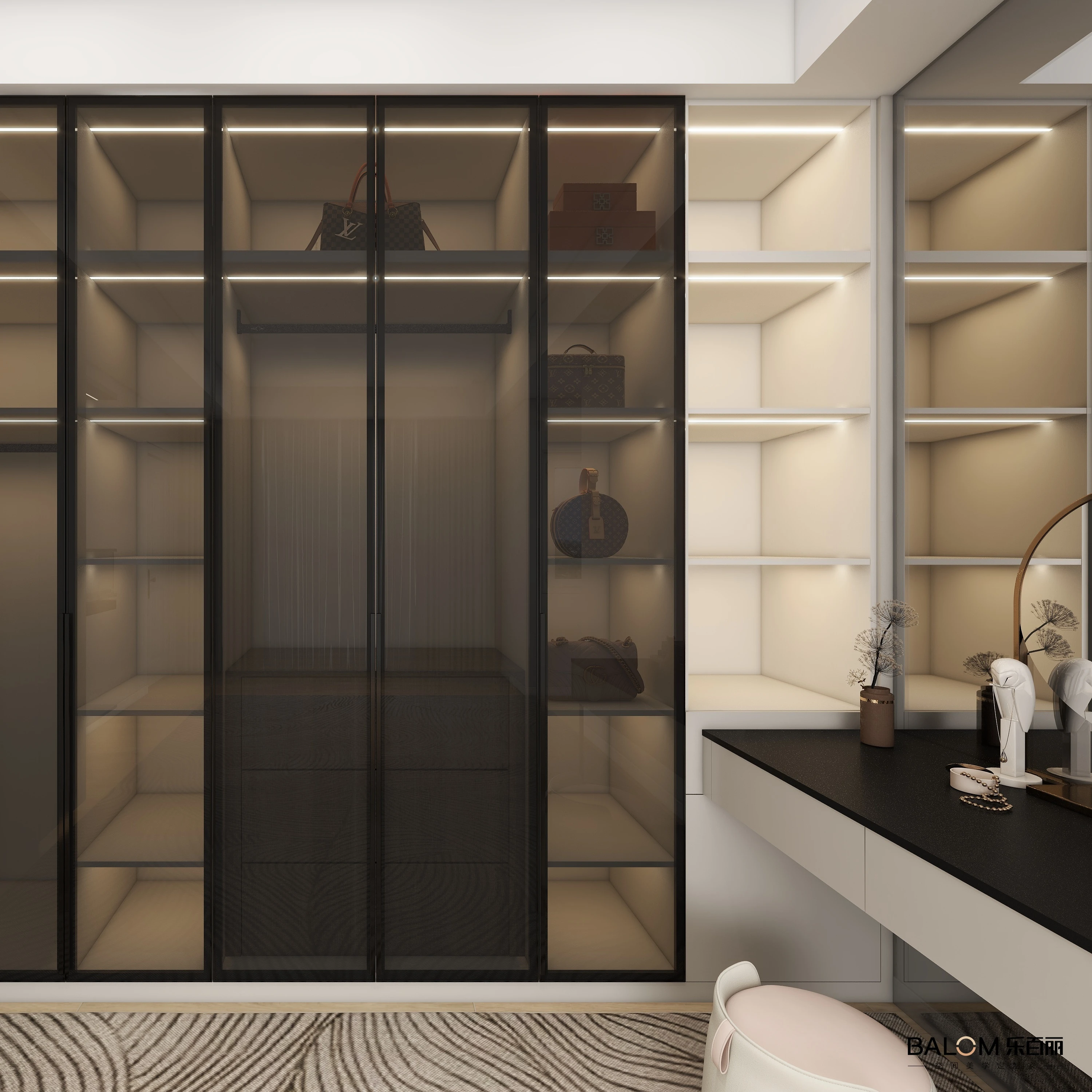 wholesale modern design luxury villa wardrobe storage customized wardrobe bedroom furniture Home walk-in closet glass wardrobe