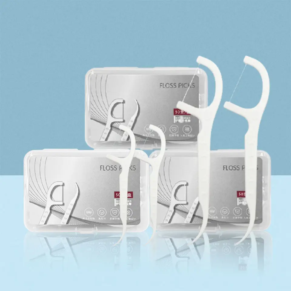 Private Label Biodegradable Toothpick Disposable Oral Plastic Flosser Stick Dental Floss Pick