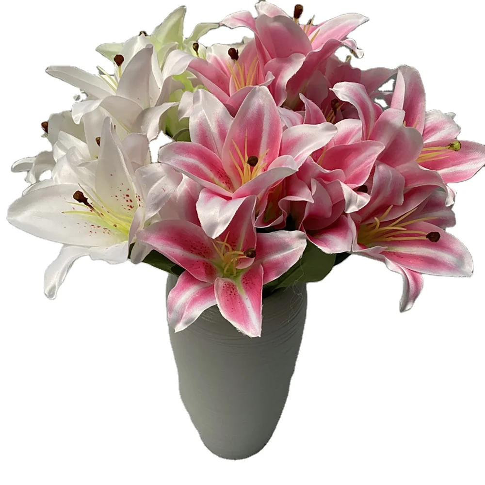 Simulation long only 6 small  casing lily home decoration flowers wedding arch flower arrangement silk flowers