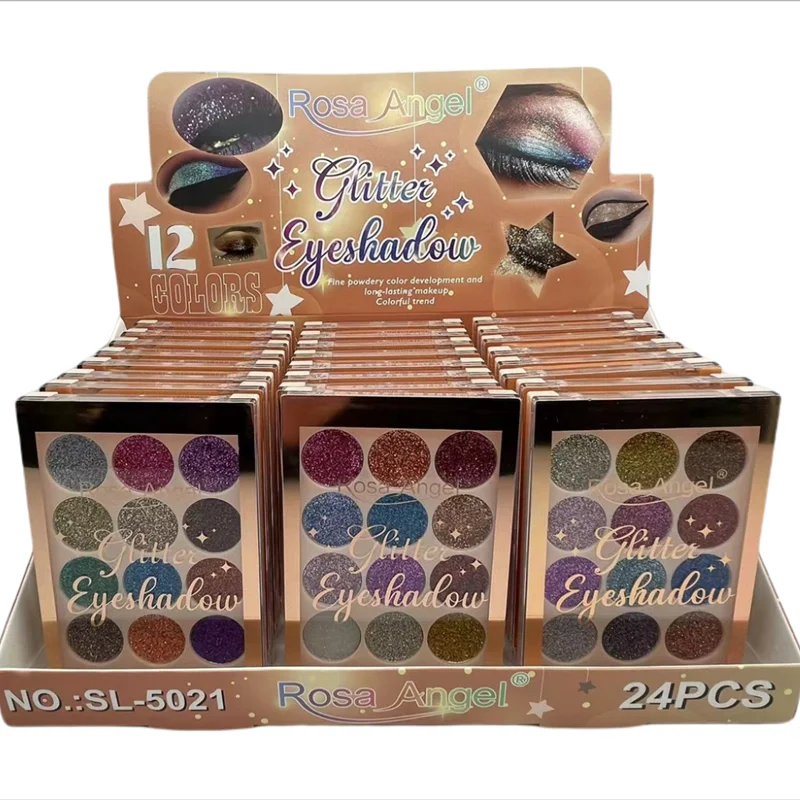 Amazon Hot Sale Fashion Makeup 12Color Glitter Eyeshadow, Cosmetics Easy To Color Multicolor Shiny Eyeshadow