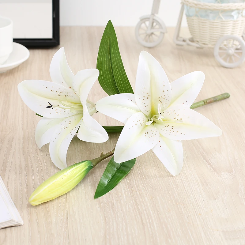 H168 wholesale artificial 3 flowers lily plastic lilium bouquet for decoration