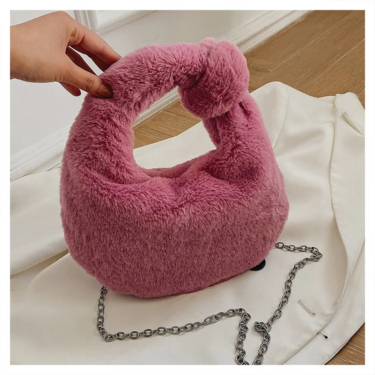 Fashion Winter Bags For Women Cute Furry Purse Leopard Print Handbags Lady Fuzzy Cow Shoulder Tote Women Fur Underarm Bags