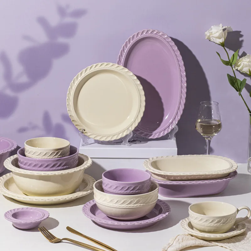 French chanson series bowl and plate set modern light luxury household ins style ceramic tableware rice bowl manufacturers